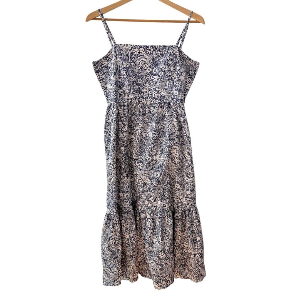 Evereve Talia Sleeveless Squareneck Strap Floral Dress Blueprint. Medium.